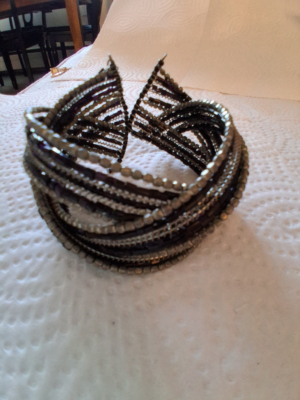 Multi-Row Beaded Cuff Bracelet - Silver & Black